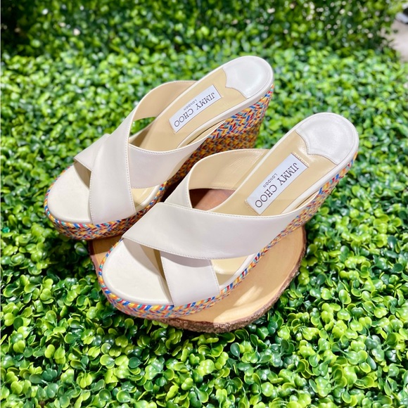 JIMMY CHOO Dovina 100 Latte Nappa Wedges 6.5 - Picture 7 of 13